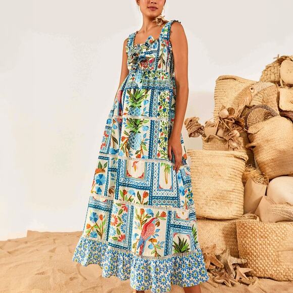 FARM Rio Dresses & Skirts - FARM Rio Tropical Tiles Square Neck Maxi Dress Size S